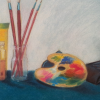 still life with art supplies